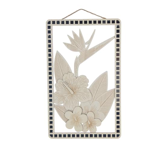15.5" Tropical Flowers DIY Plywood Plaque with Mirror Frame by Make Market®